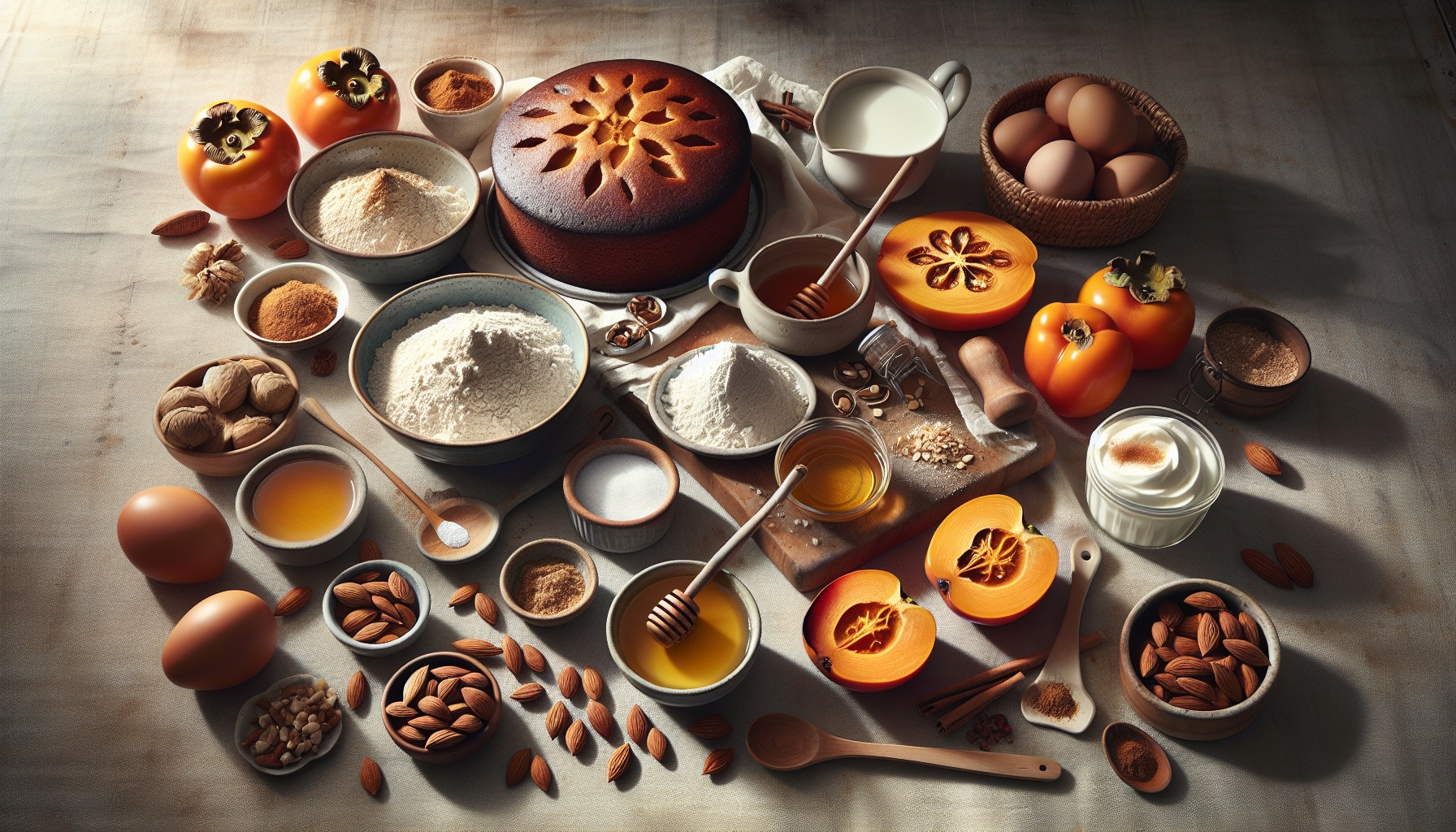 Spiced Cardamom Honey Cake with Roasted Persimmon and Almond Cream Recipe