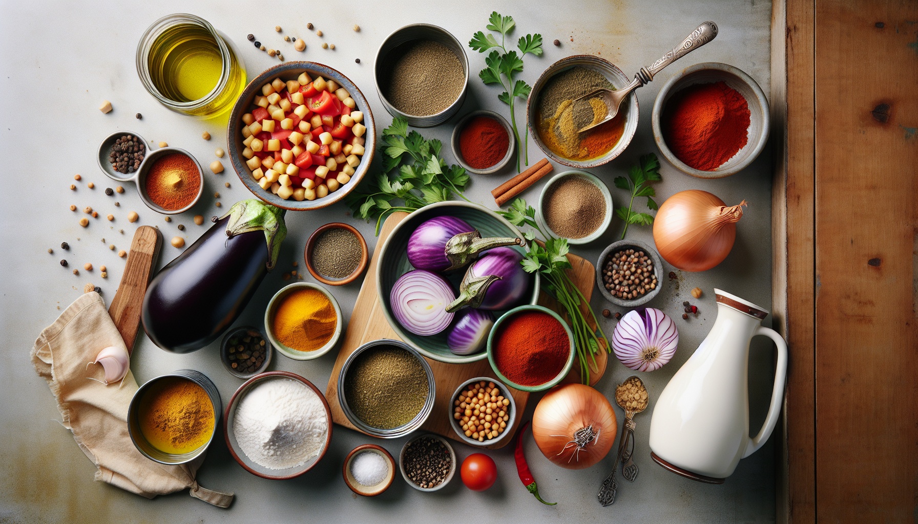 Warm Spiced Chickpea Stew with Roasted Eggplant and Herbed Flatbread Recipe