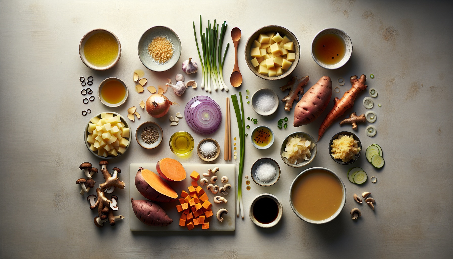 Ginger Miso Sweet Potato Soup with Crispy Shiitake and Sesame Scallion Oil Recipe