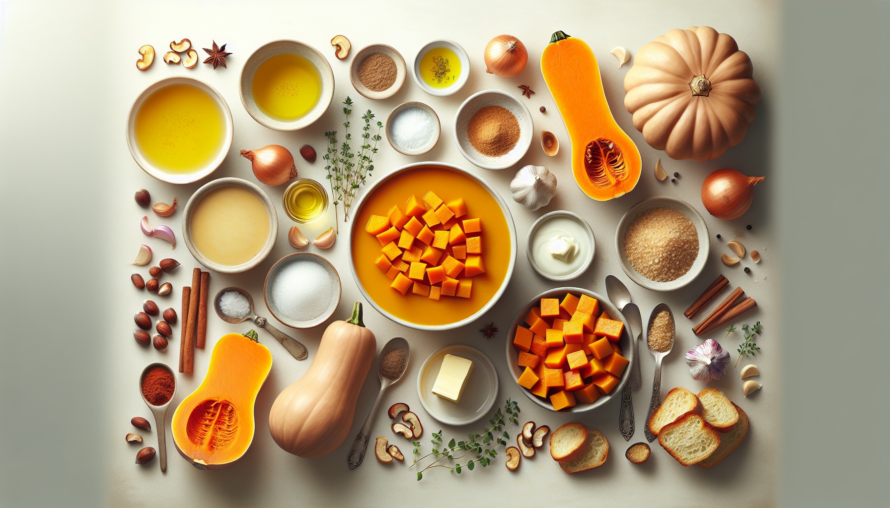 Spiced Butternut Squash and Chestnut Soup with Lemon Thyme Croutons Recipe