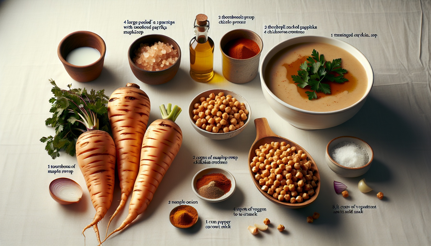 Maple Roasted Parsnip Soup with Smoked Paprika Chickpea Croutons Recipe