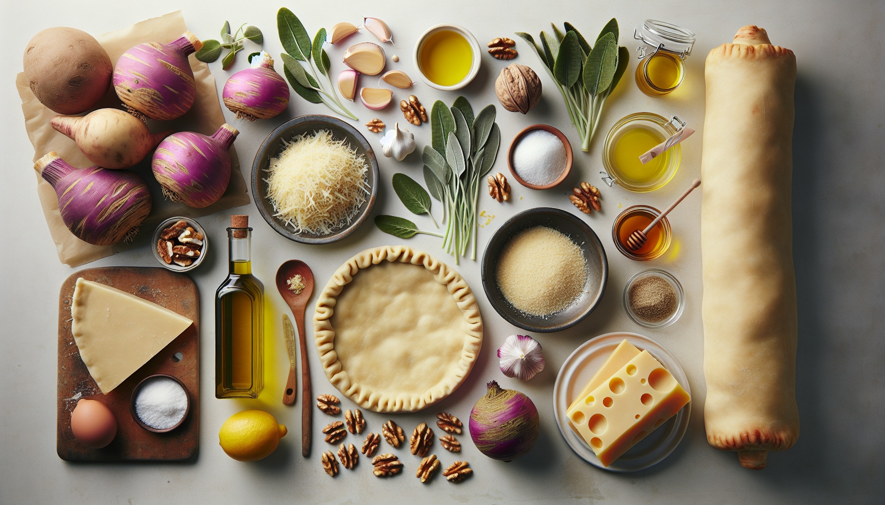 Caramelized Rutabaga Galette with Sage Walnut Pesto and Lemon Honey Drizzle Recipe