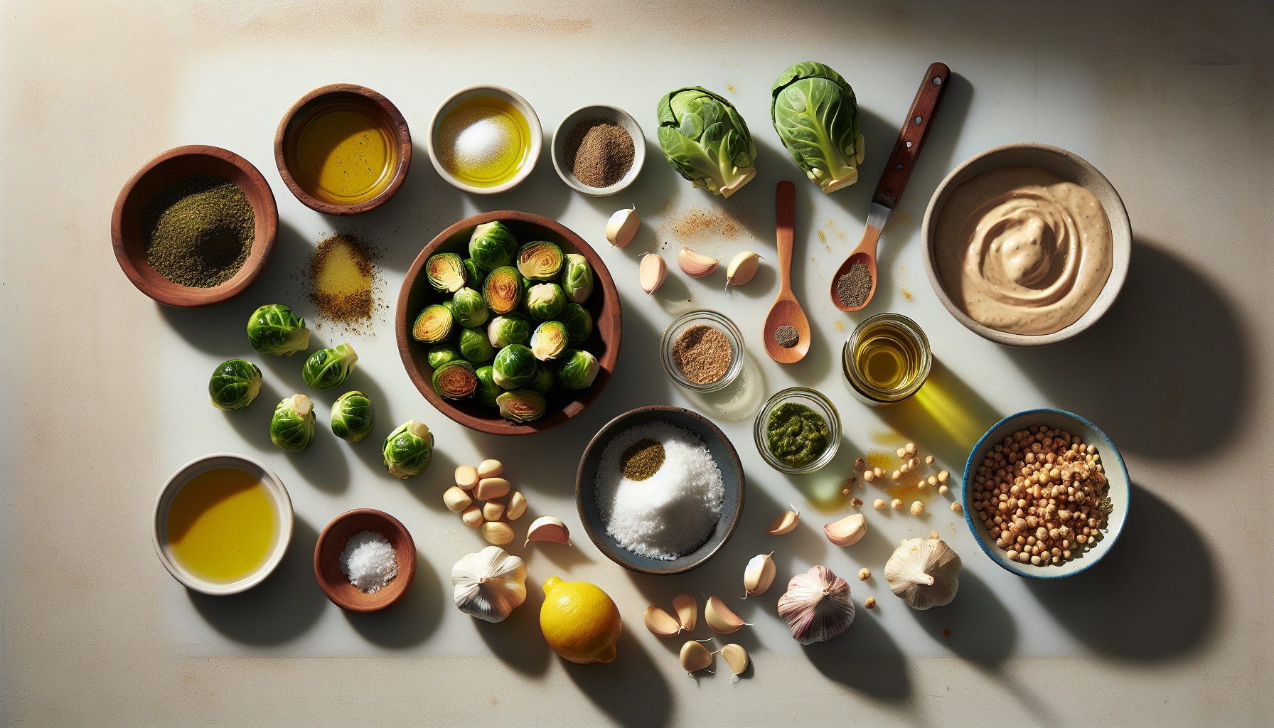 Crispy Zahtar Roasted Brussel Sprouts with Lemon Garlic Tahini Dip Recipe