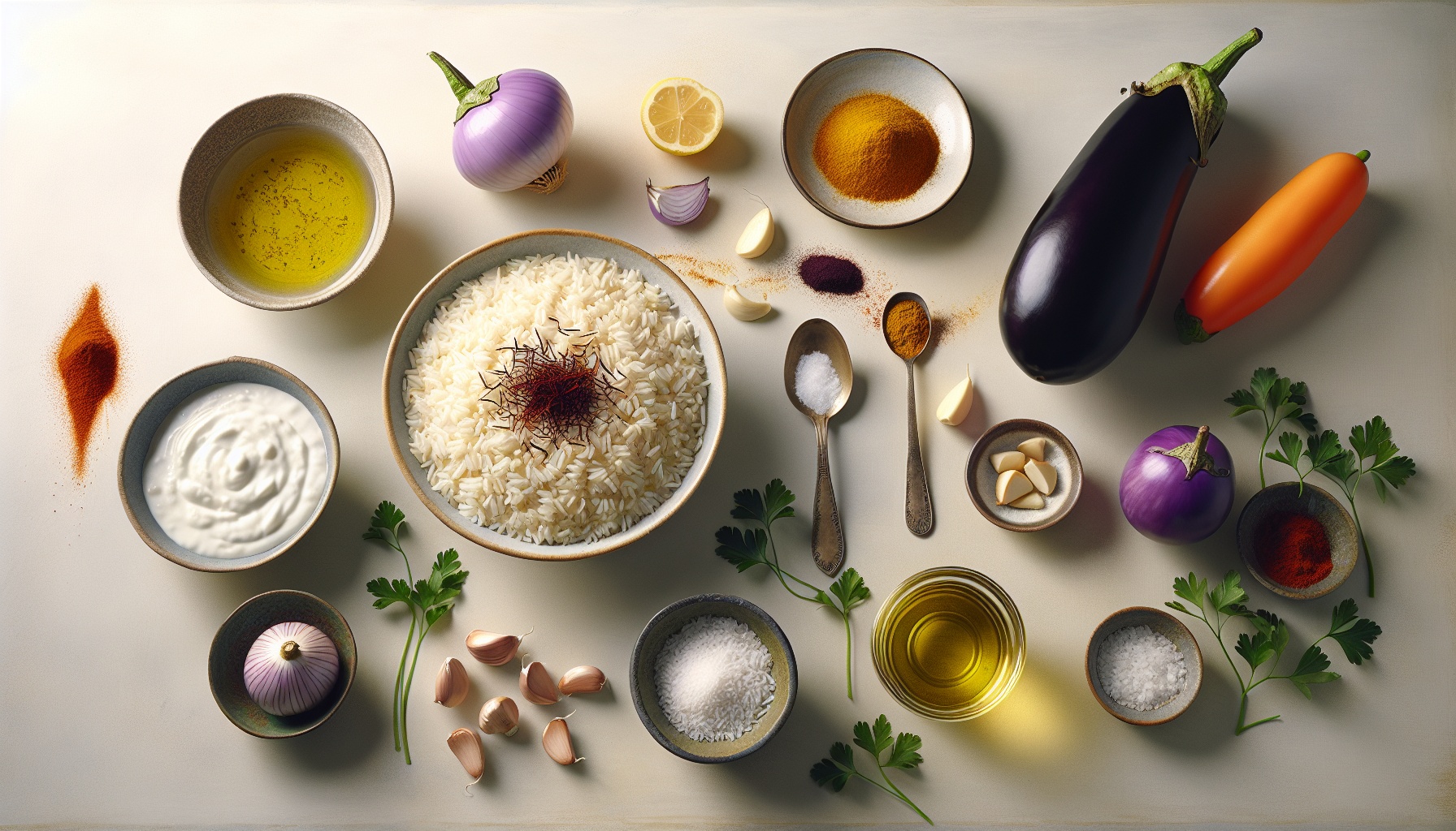 Crispy Saffron Rice Cakes with Smoky Eggplant Yogurt Sauce Recipe