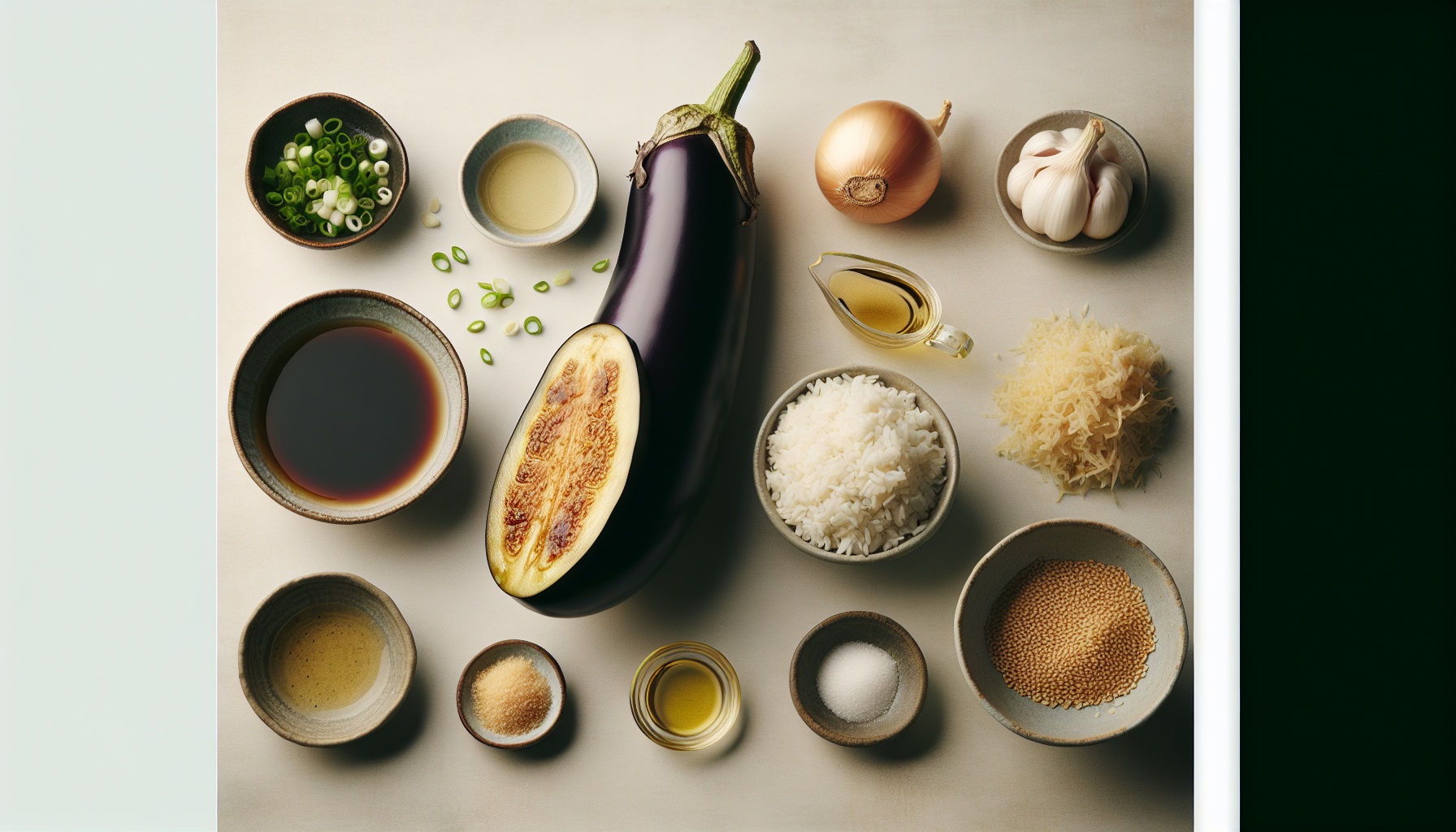 Miso Ginger Glazed Eggplant with Sesame Scallion Rice Recipe