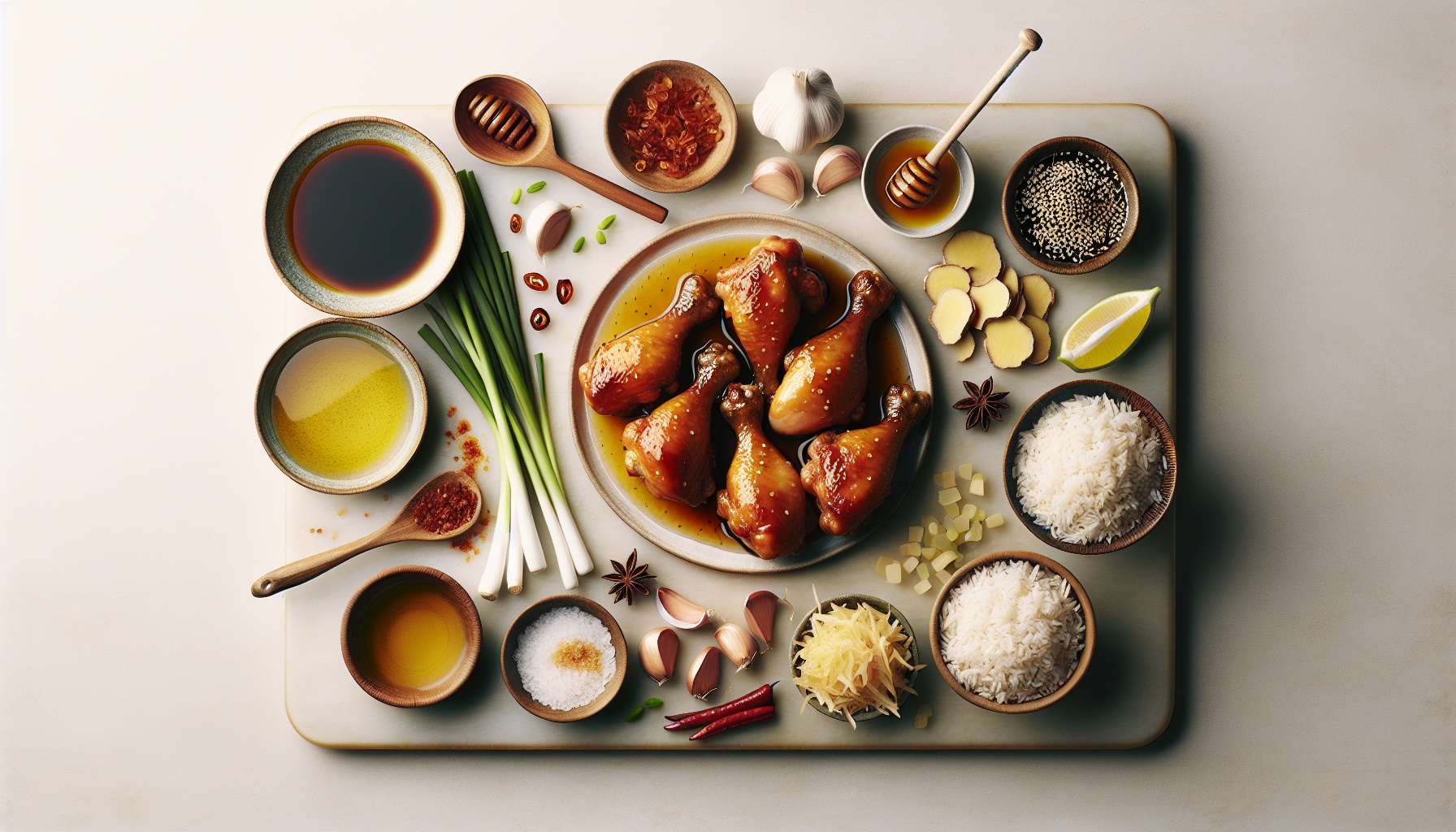 Sticky Honey Soy Chicken Drumsticks with Ginger Scallion Rice Recipe