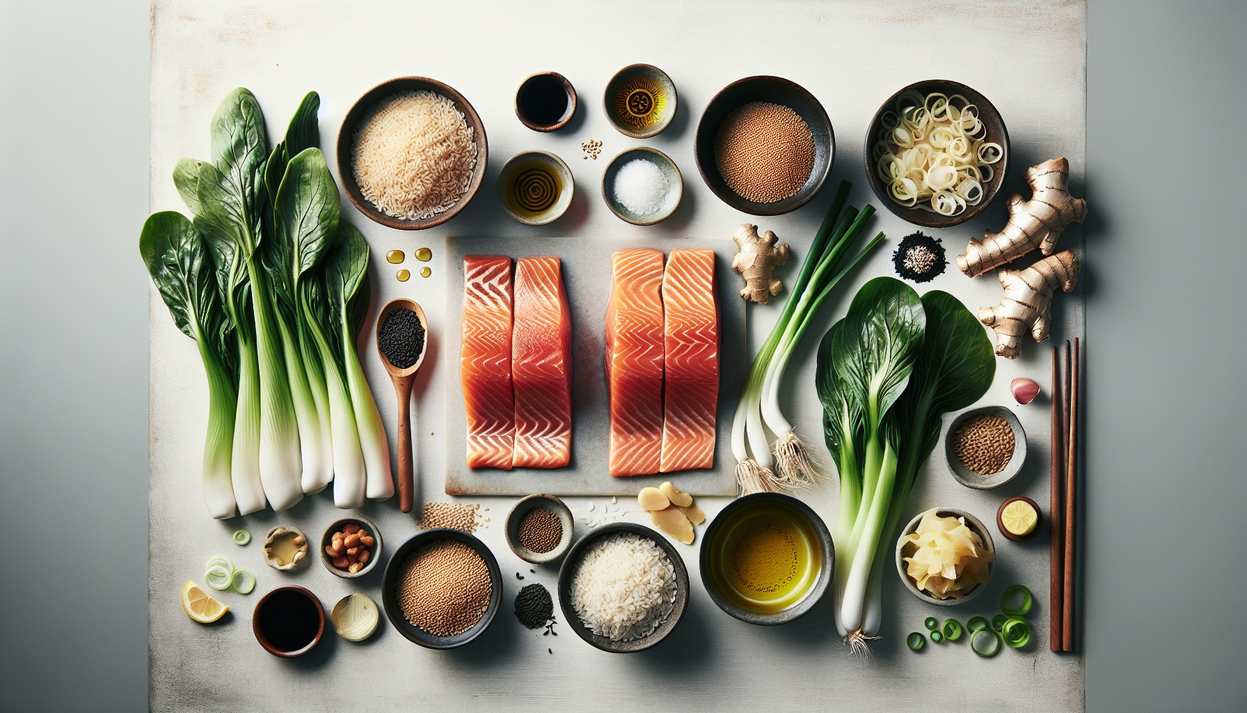 Miso Ginger Glazed Salmon with Sesame Scallion Rice and Roasted Bok Choy Recipe