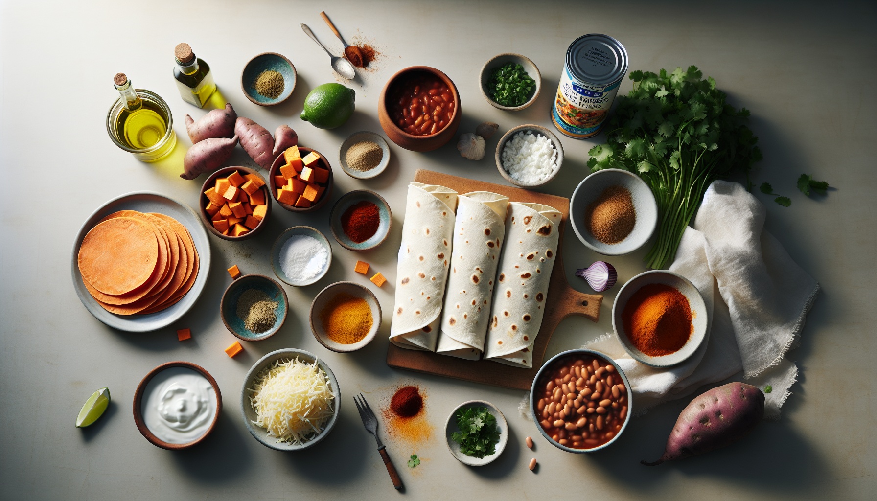 Smoky Sweet Potato and Black Bean Enchiladas with Lime Cilantro Sauce Recipe