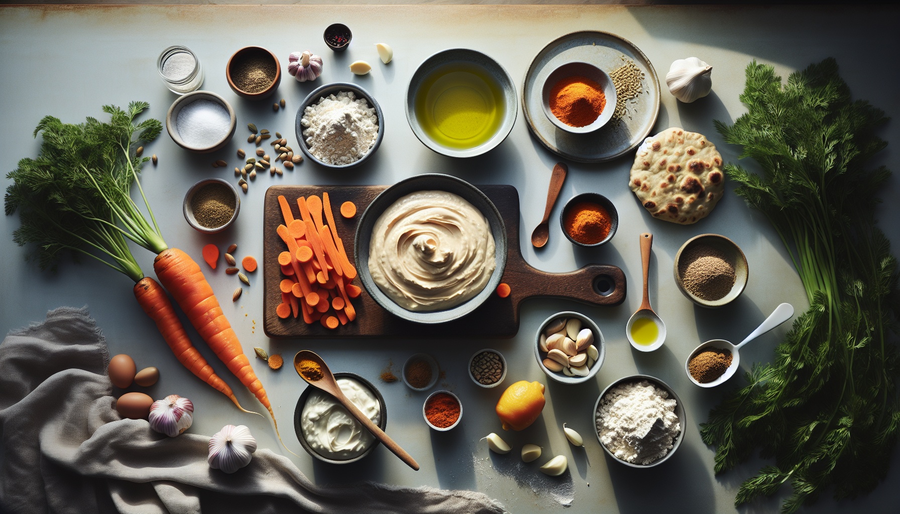 Creamy Spiced Carrot Dip with Toasted Cumin Flatbreads Recipe