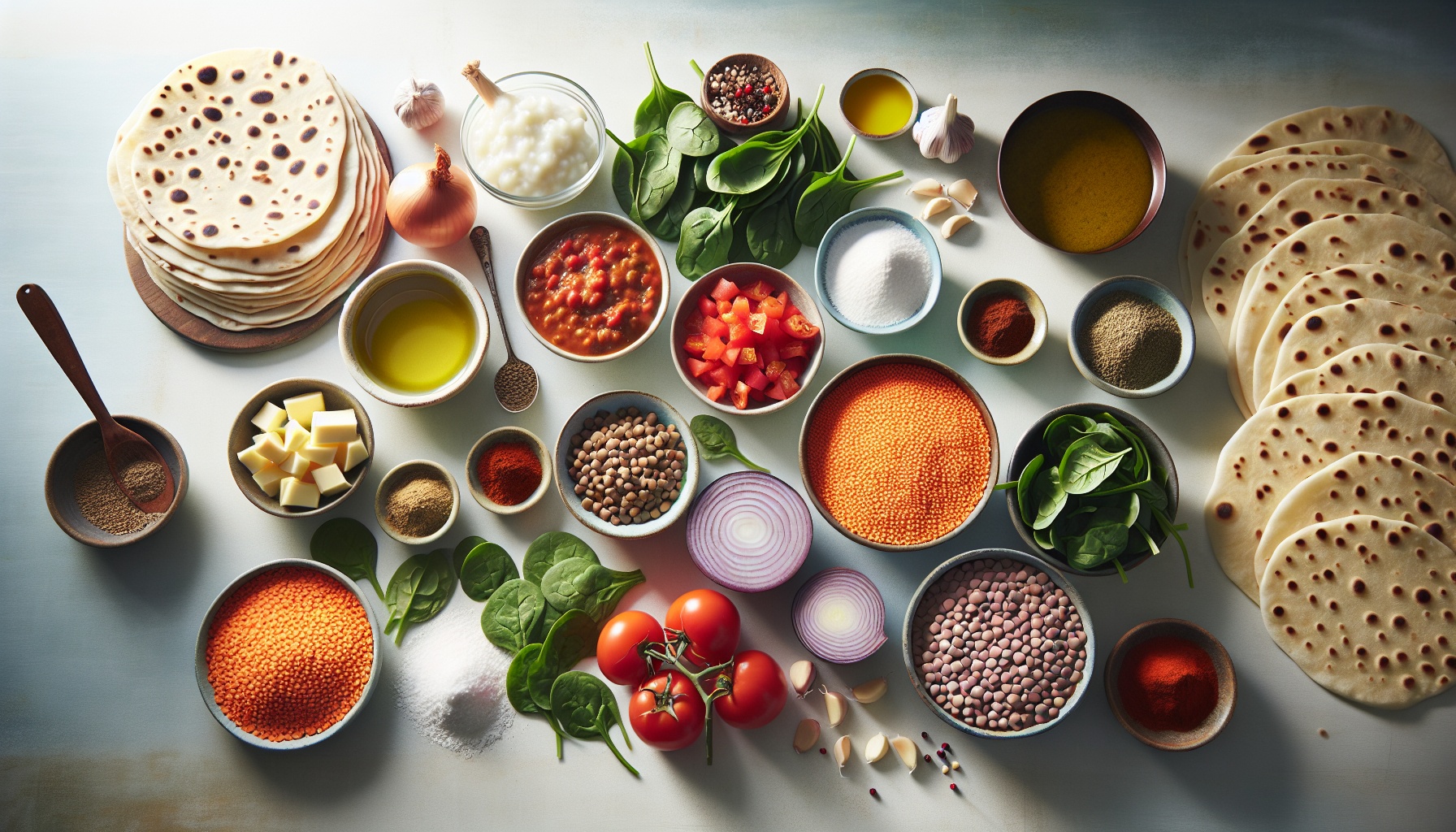 Easy Homemade Lentil and Spinach Curry with Garlic Flatbreads Recipe