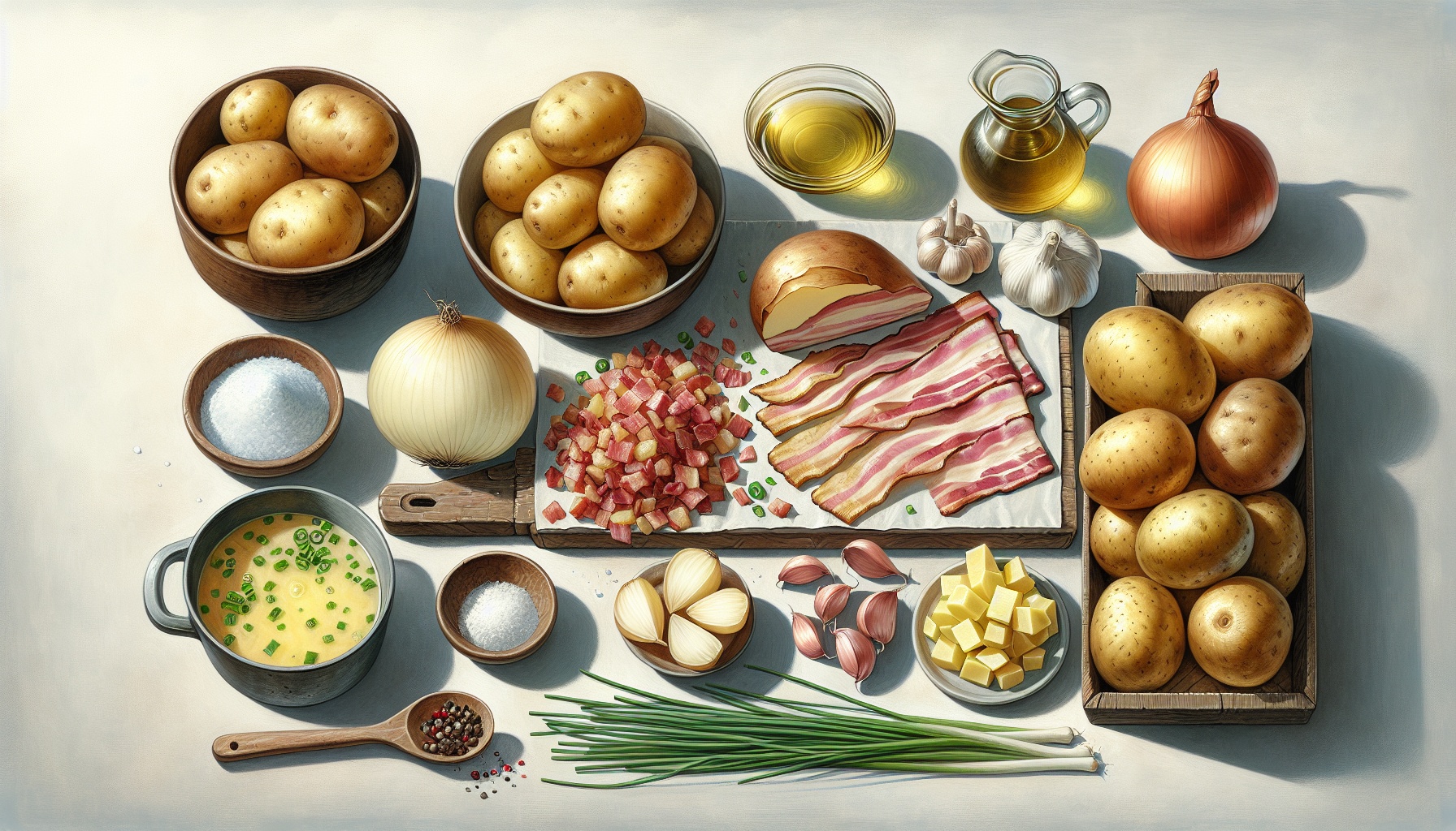 Rustic Creamy Potato Soup with Crispy Smoked Bacon and Chive Oil Recipe