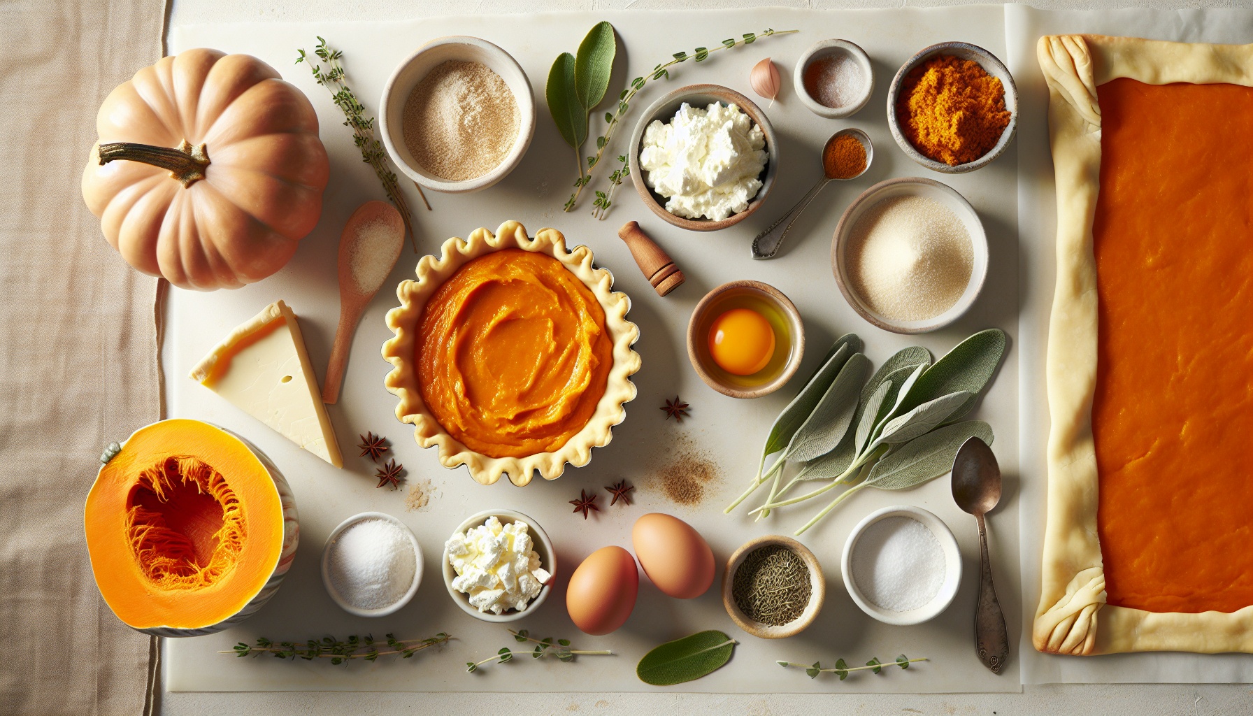 Savory Pumpkin Ricotta Tart with Crispy Sage Recipe
