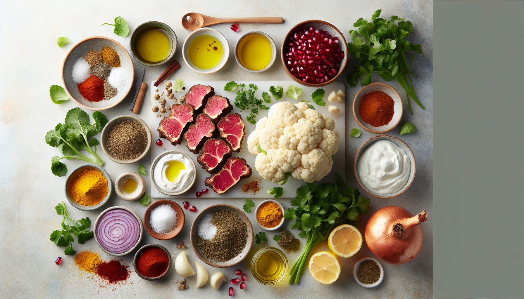 Roasted Cauliflower Steaks With Zaatar Yogurt Sauce And Pomegranate Salsa Recipe