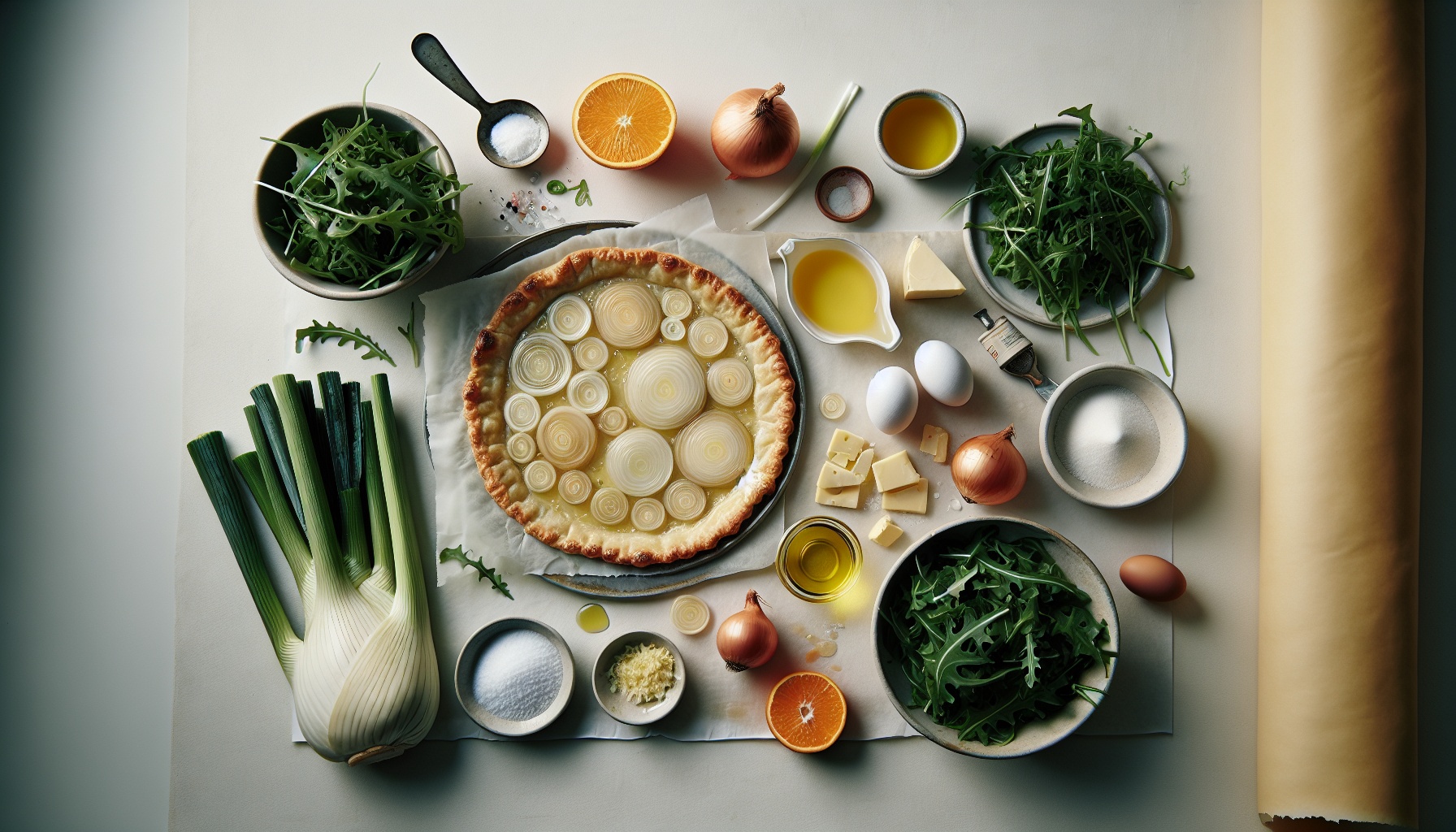 Caramelized Shallot And Fennel Tart With Citrus Arugula Salad Recipe