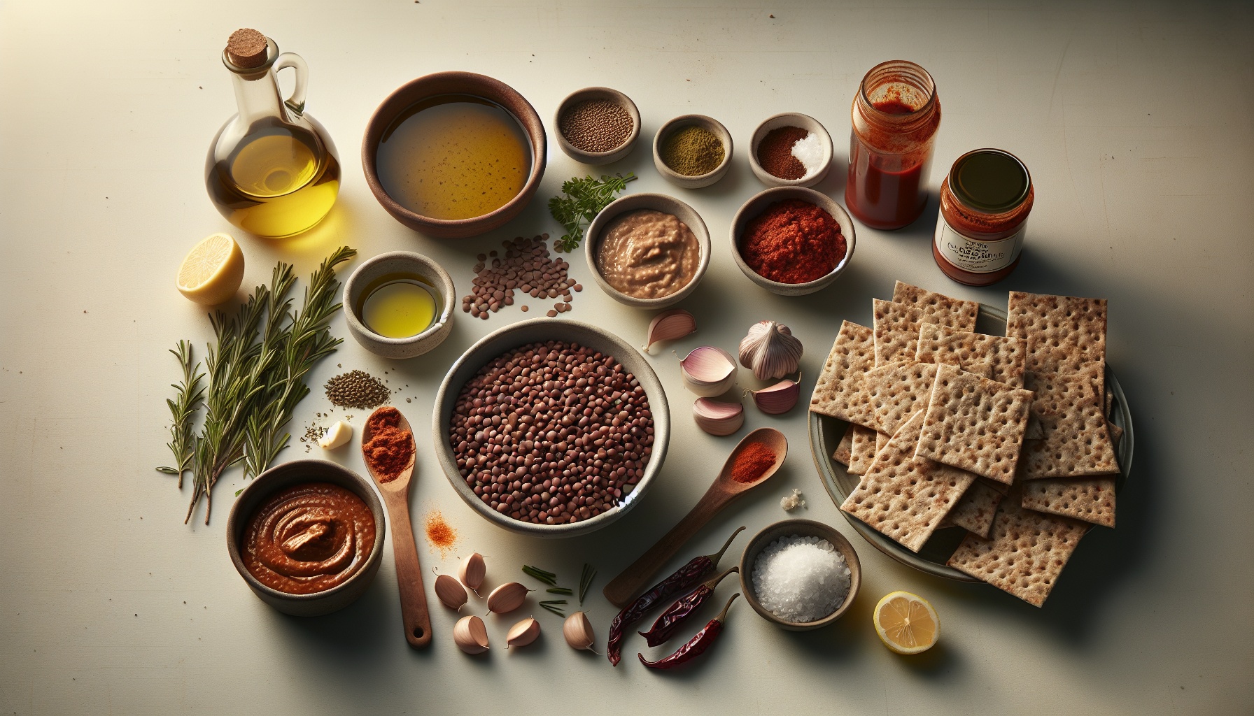 Creamy Harissa Lentil Dip With Rosemary Flatbread Chips Recipe
