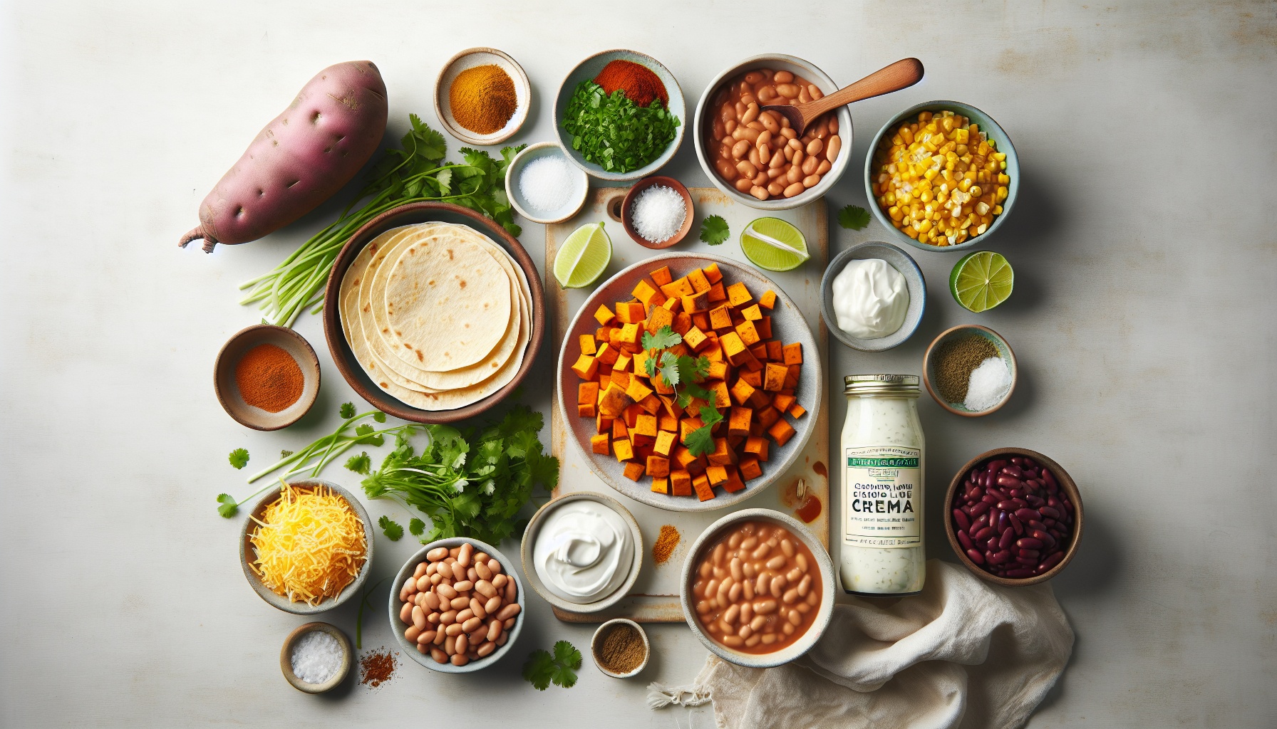 Smoky Sweet Potato And Black Bean Enchilada Bake With Cilantro Lime Crema Recipe