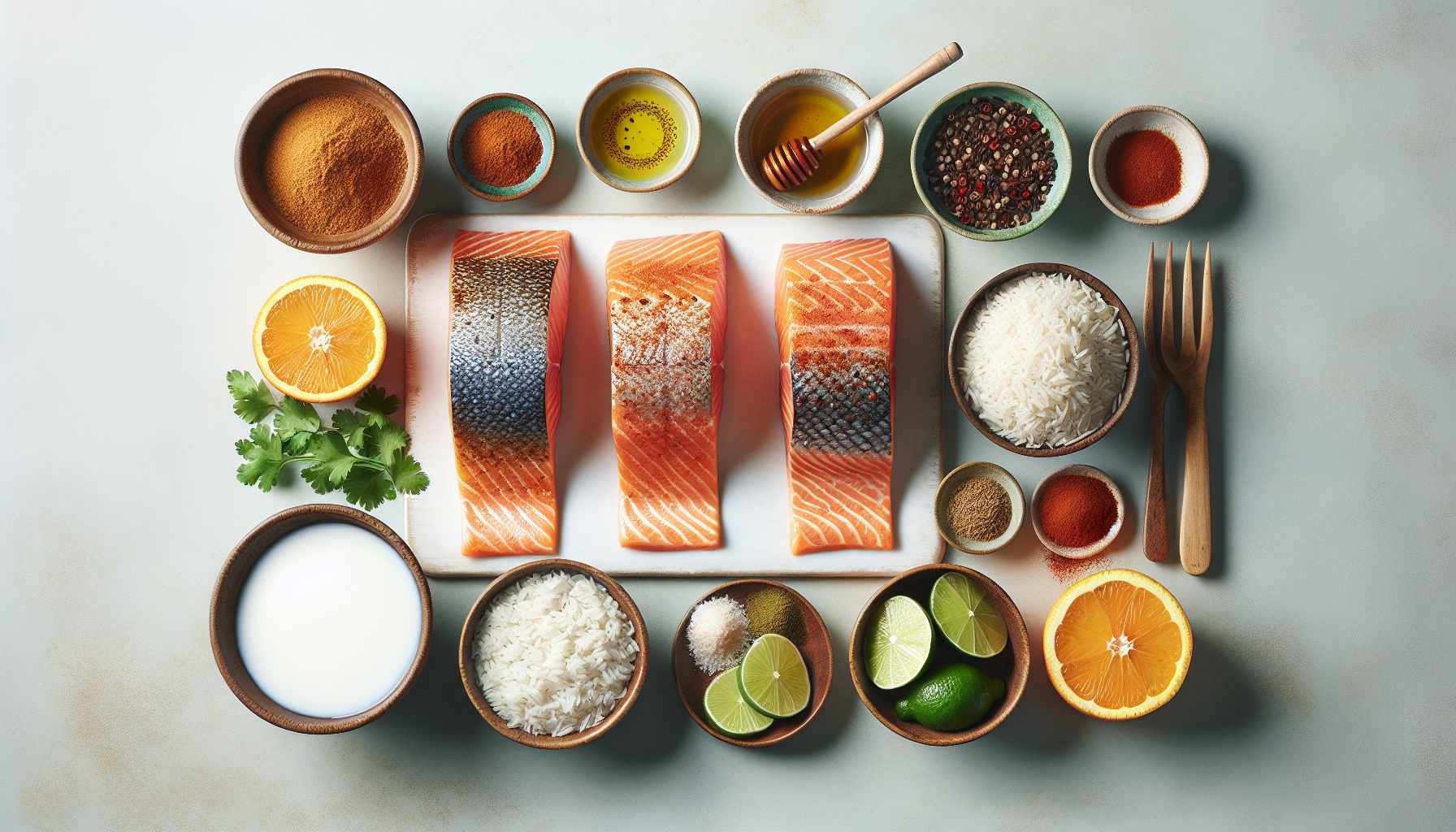 Spiced Honey Citrus Glazed Salmon With Creamy Coconut Lime Rice Recipe