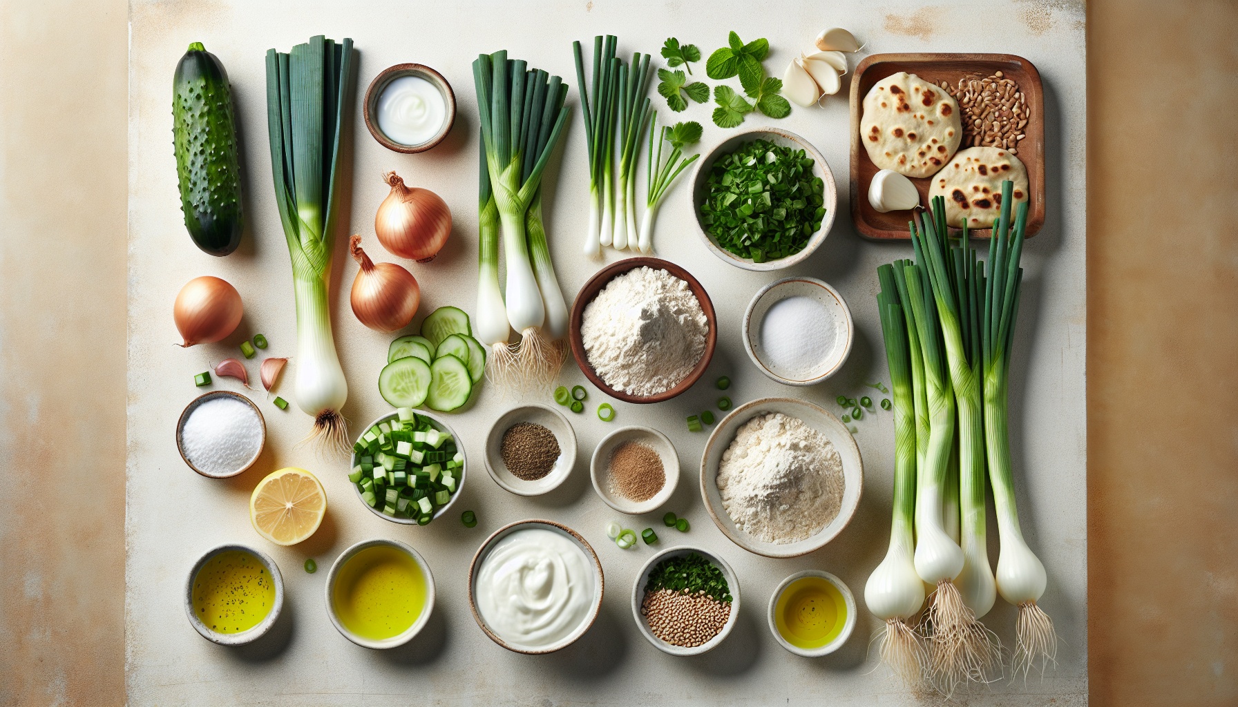 Grilled Spring Onion Flatbread With Spicy Tzatziki And Herb Crunch Recipe