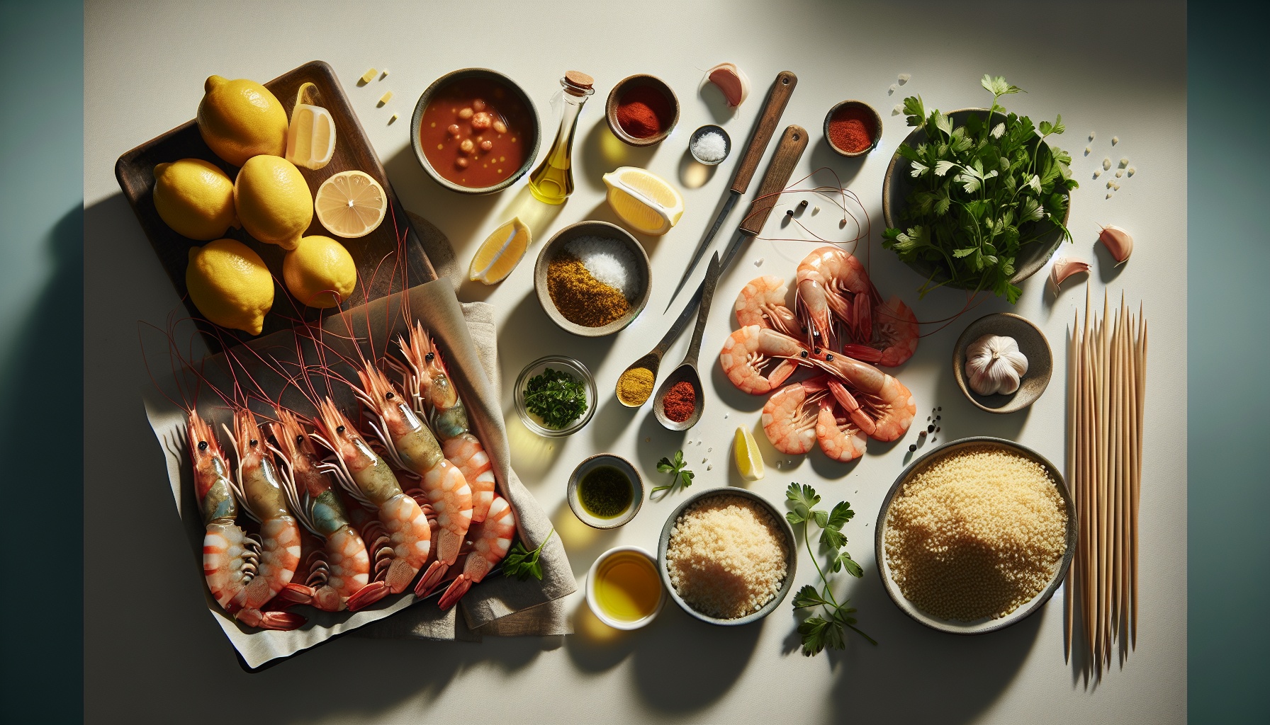 Grilled Romesco Shrimp Skewers With Charred Lemon And Herb Couscous Recipe