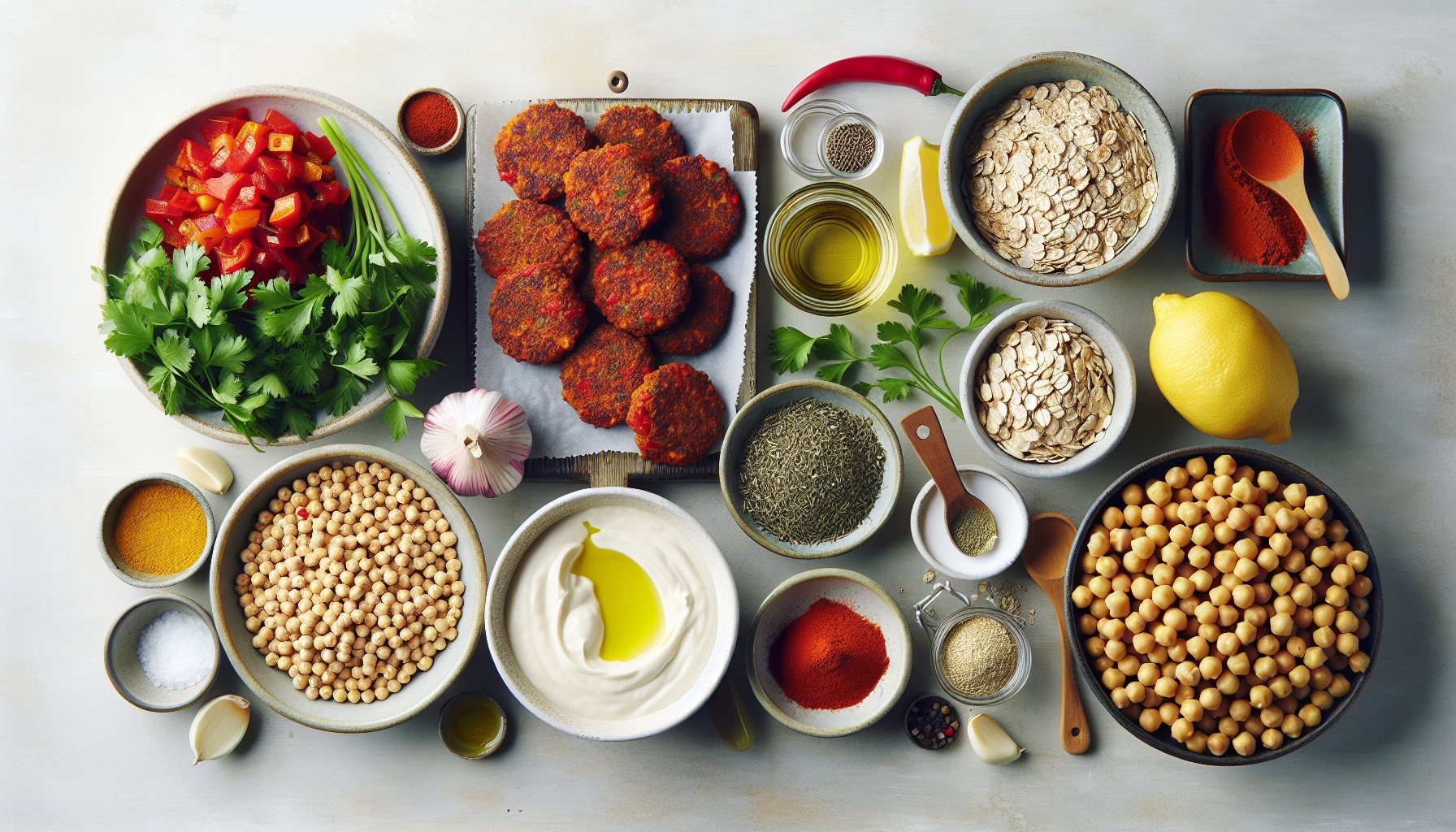 Smoky Red Pepper Chickpea Patties With Lemon Herb Tahini Sauce Recipe