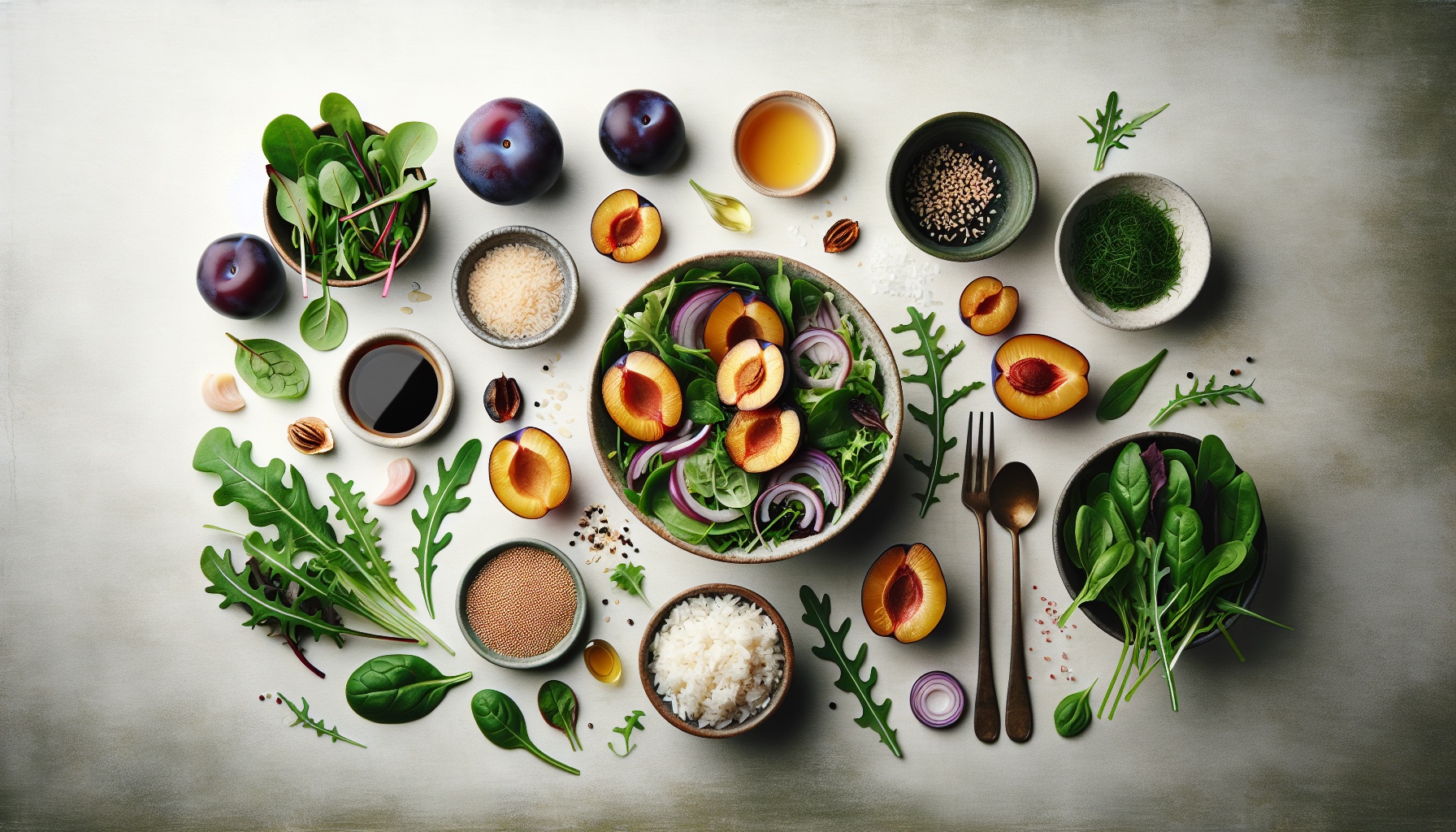 Grilled Plum Salad With Sesame Miso Vinaigrette And Crispy Rice Clusters Recipe