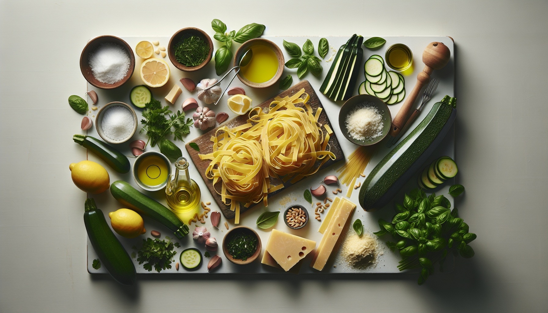 Summer Herb Fettuccine With Lemon Zucchini Ribbons And Toasted Pine Nut Sprinkle Recipe