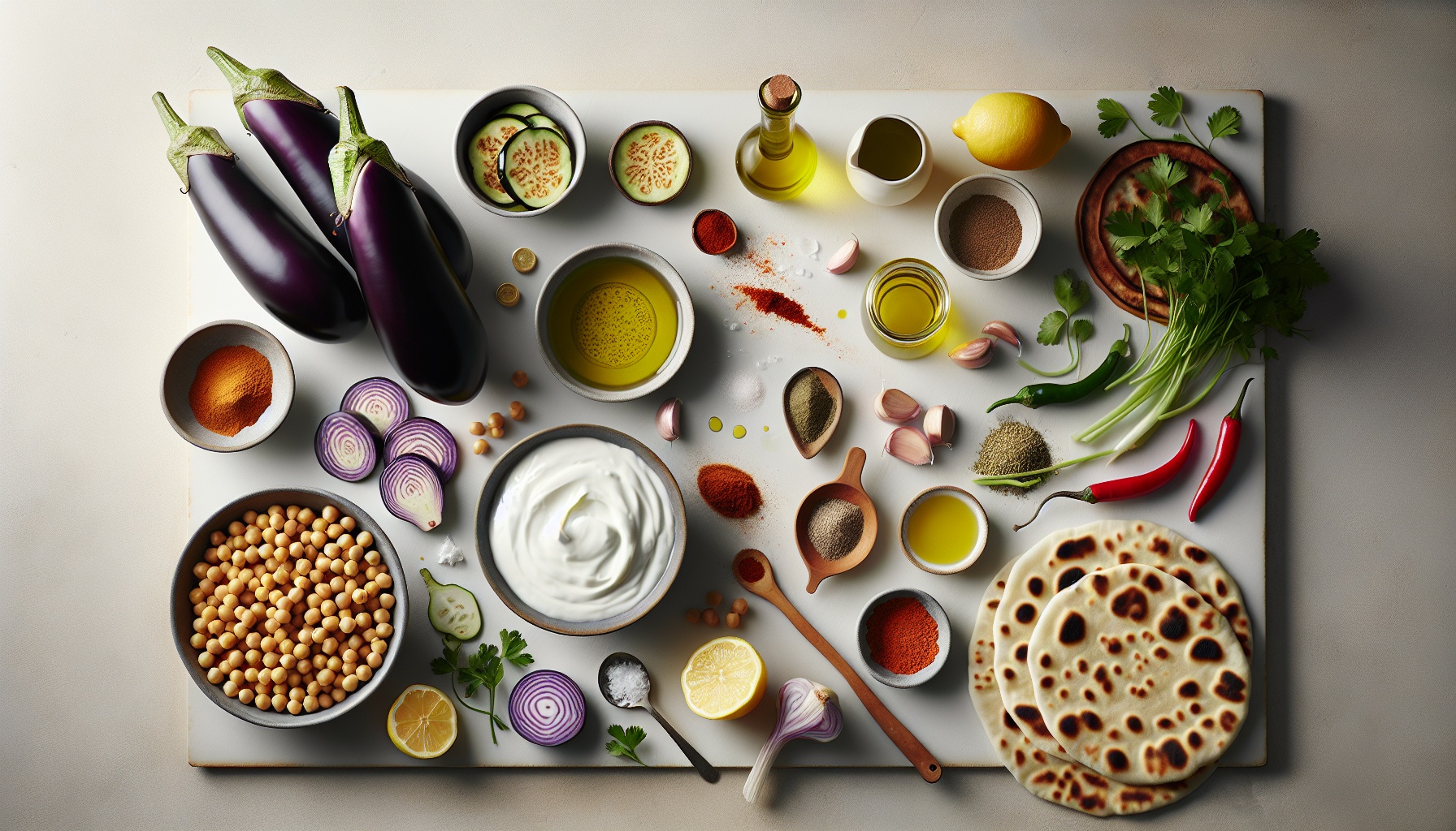 Grilled Eggplant And Chickpea Stuffed Flatbreads With Zahtar Herb Yogurt Recipe