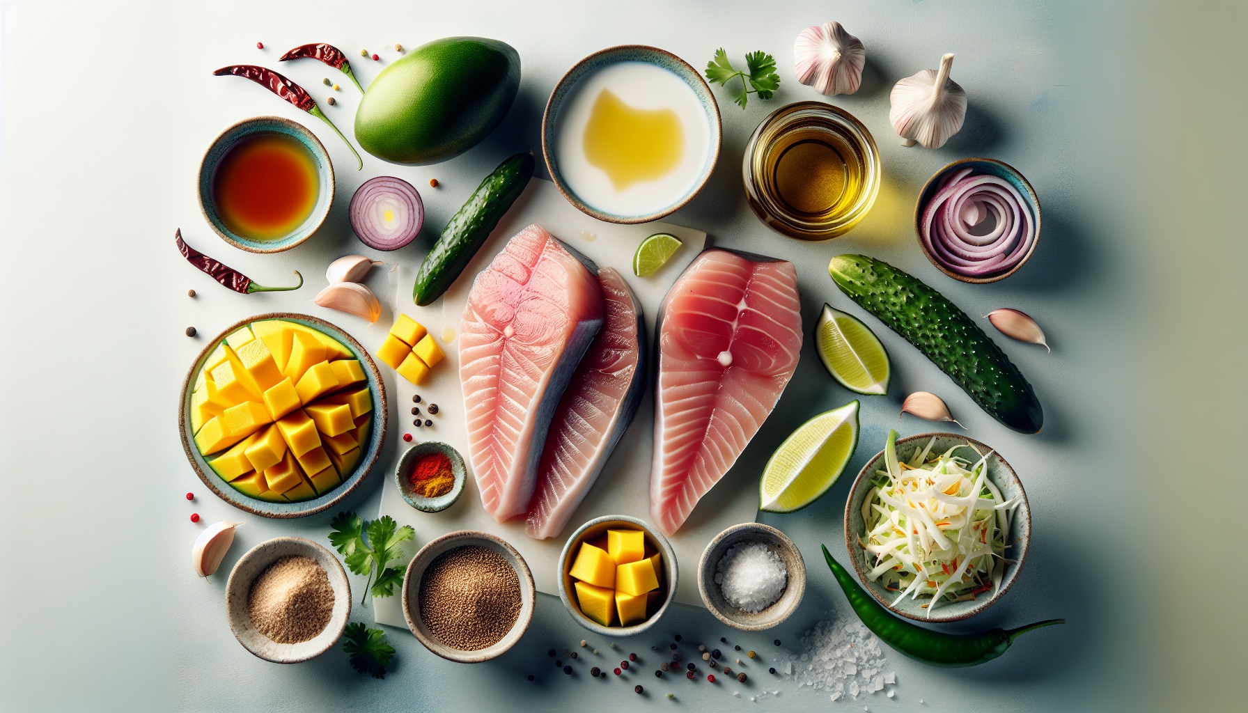Grilled Coconut Lime Swordfish With Mango Cucumber Slaw Recipe