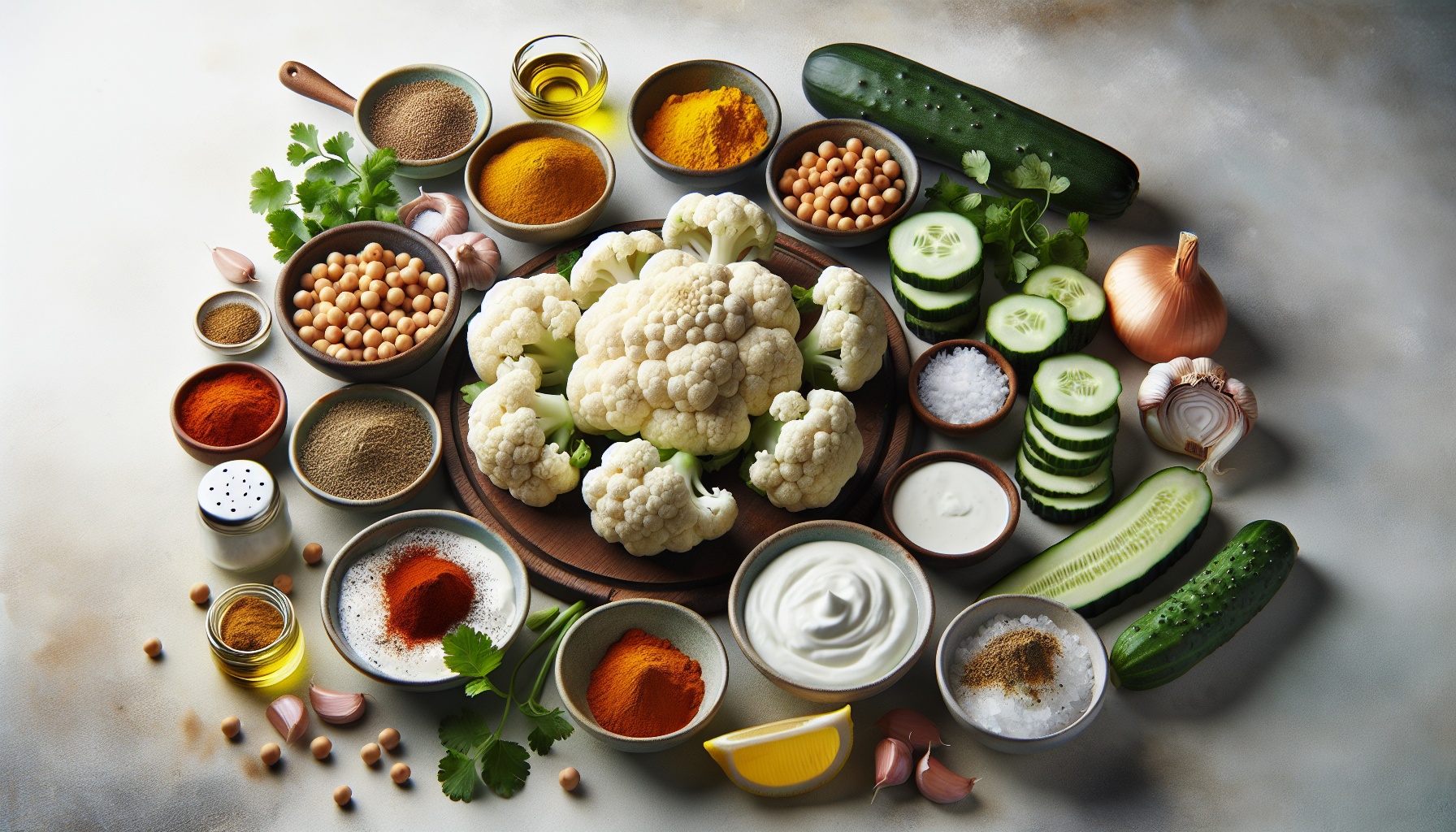 Grilled Tandoori Cauliflower Steaks With Minted Cucumber Raita And Toasted Chickpea Sprinkle Recipe