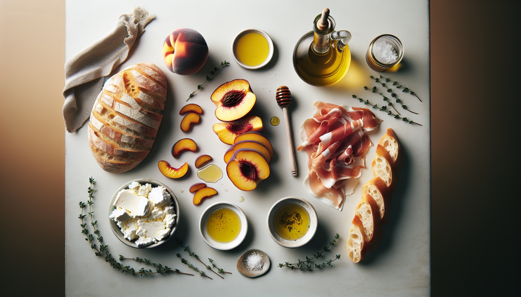 Caramelized Peach And Prosciutto Bruschetta With Honey Thyme Glaze Recipe