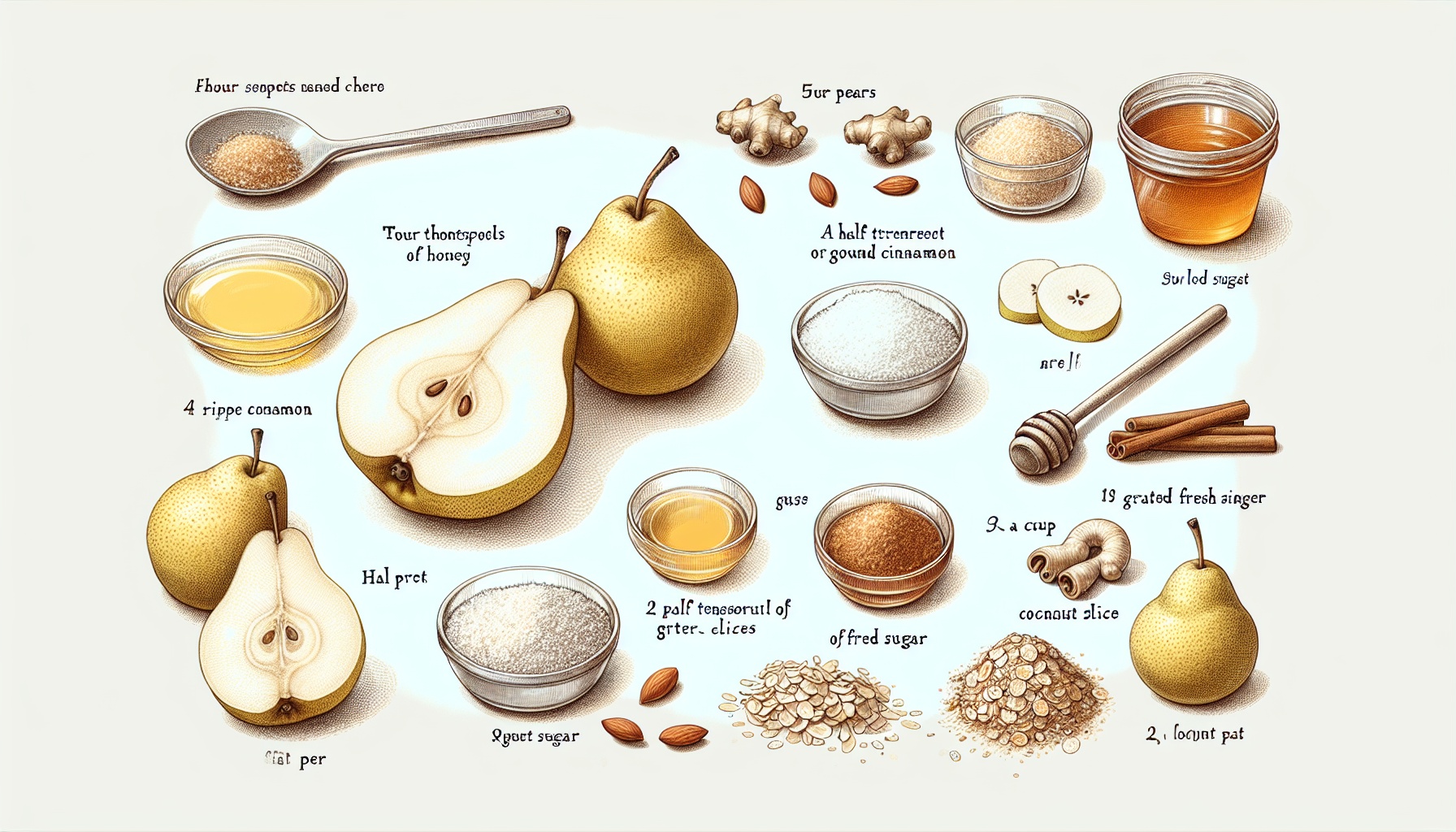 Honey Spice Roasted Pears With Gingered Coconut Cream And Toasted Almond Crumble Recipe