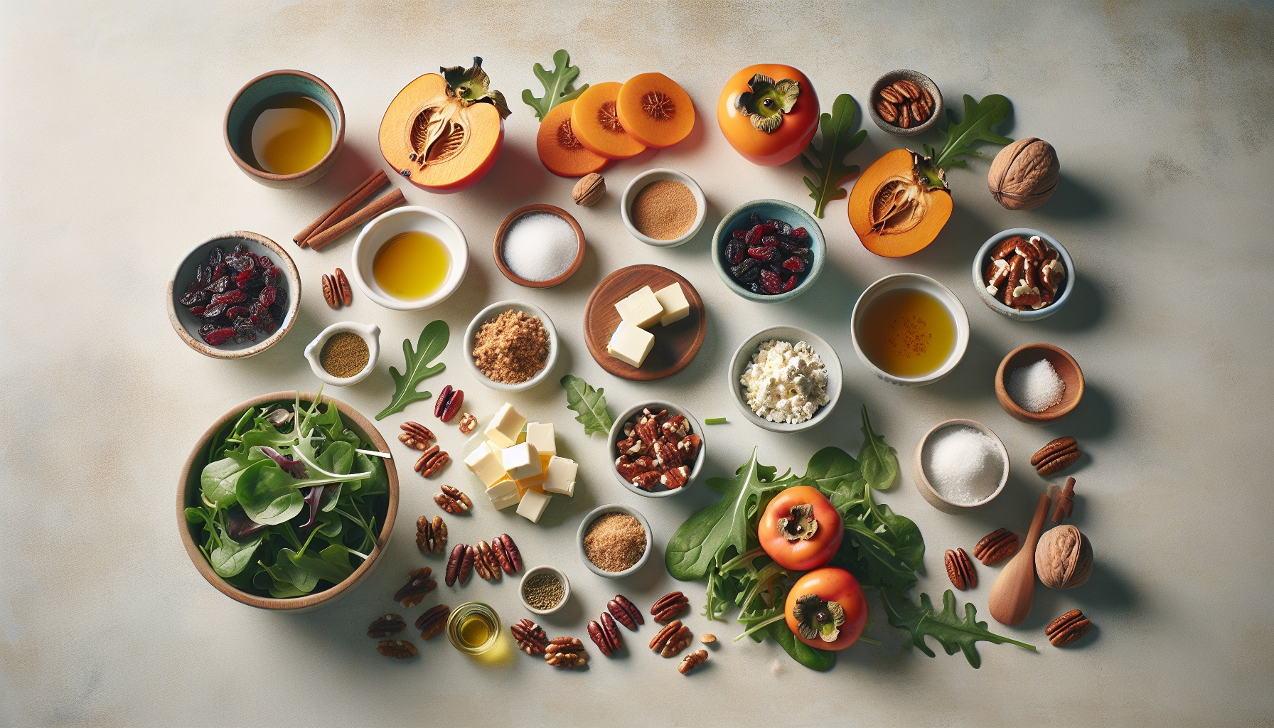 Caramelized Persimmon Salad With Spiced Pecan Crunch And Maple Ginger Dressing Recipe