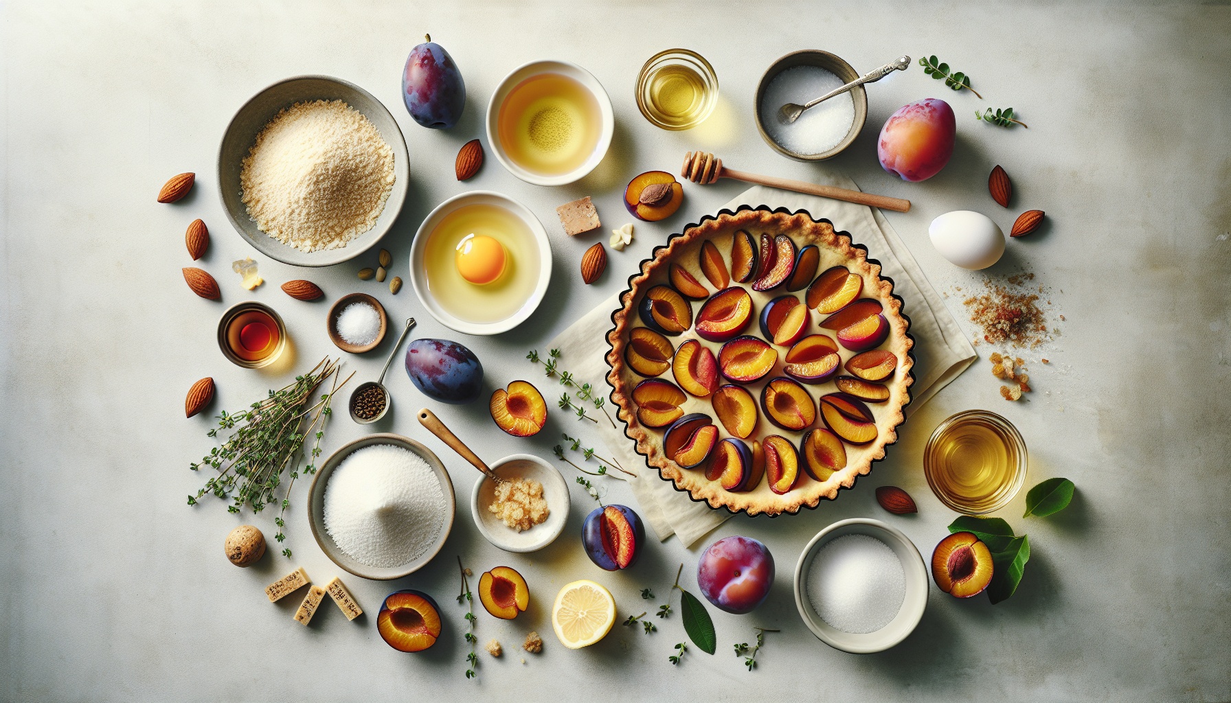 Slow Roasted Plum Tart With Lemon Thyme Cream And Almond Crust Recipe