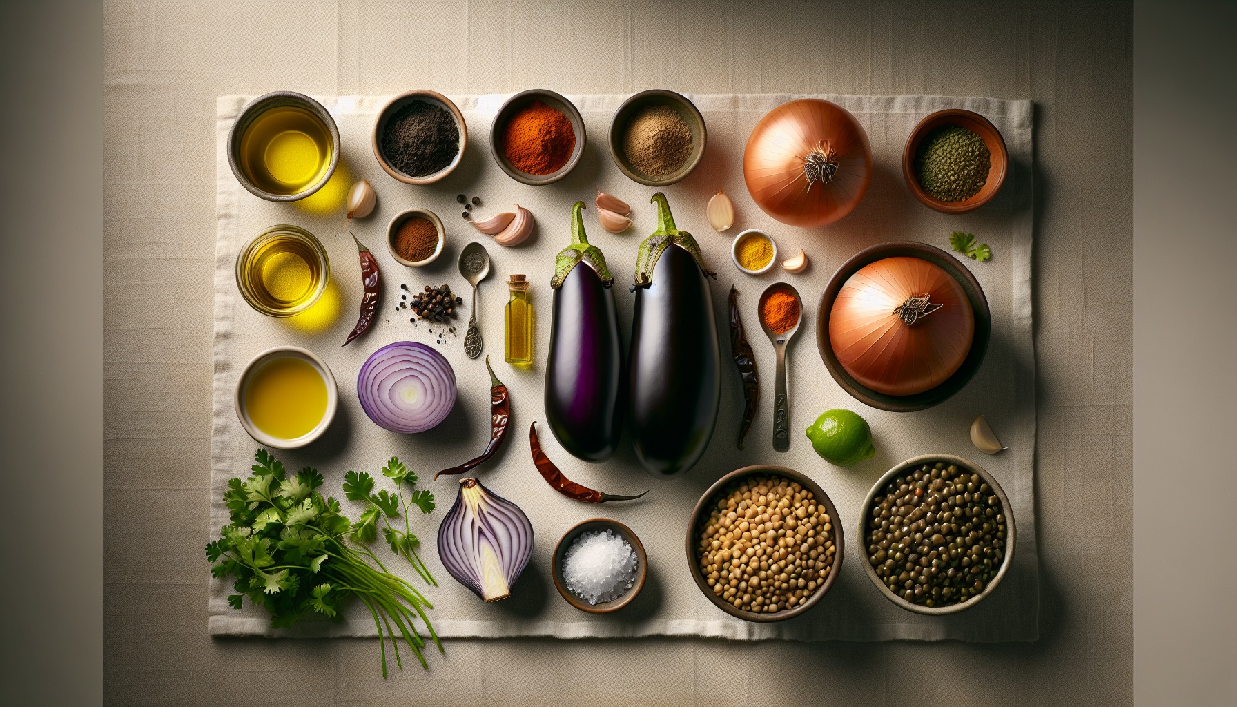 Smoky Tamarind Eggplant Stew With Garlicky Lentils And Fresh Coriander Recipe