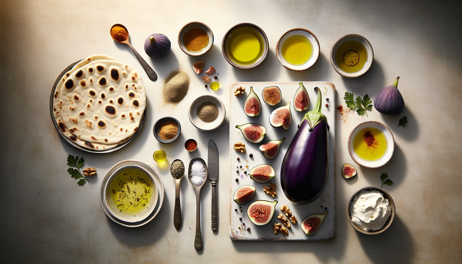 Caramelized Eggplant And Fig Flatbread With Lemon Herb Labneh And Spiced Walnut Crumble Recipe