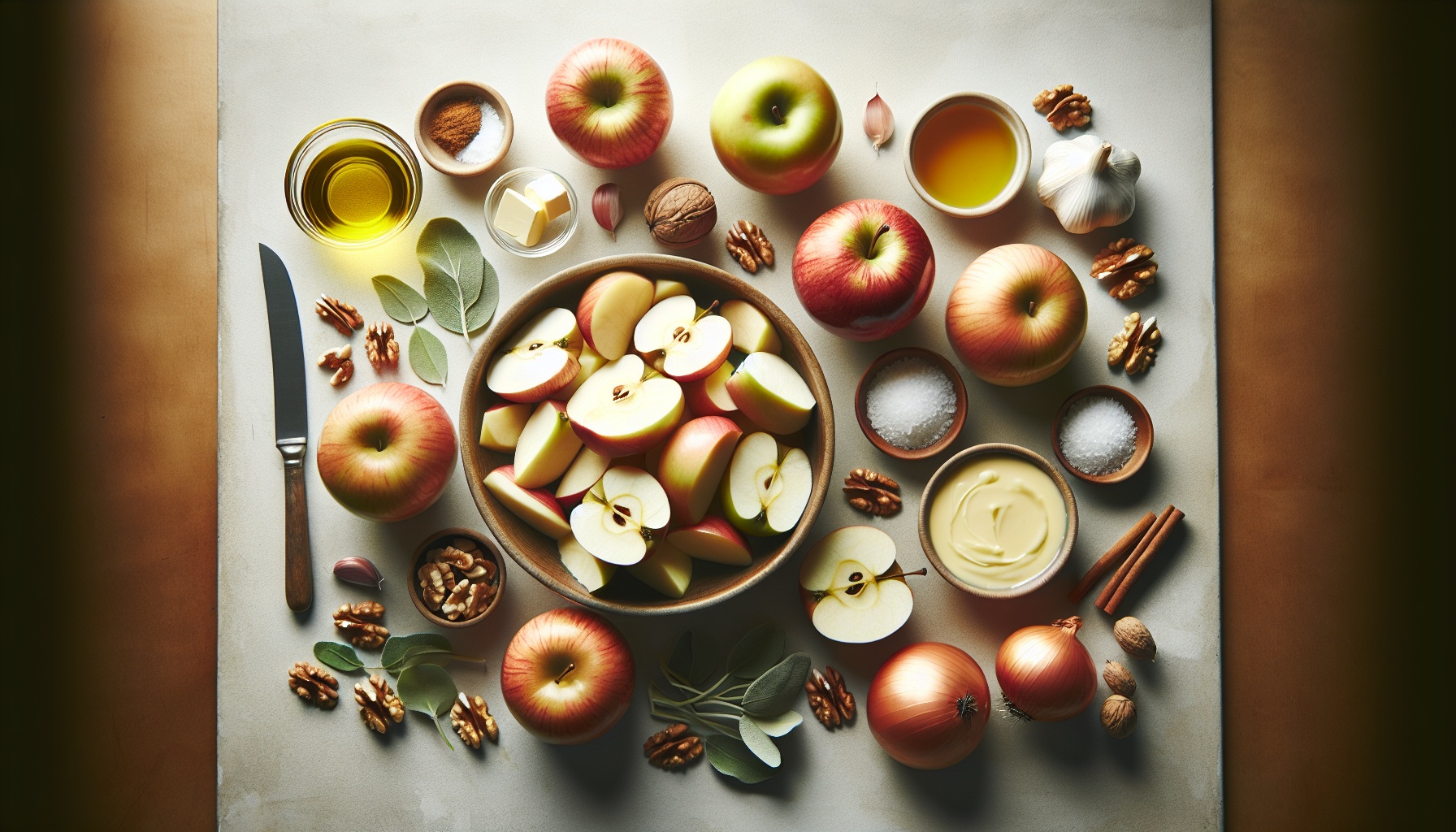 Warm Apple Sage Soup With Caramelized Onion Swirl And Toasted Walnut Dust Recipe