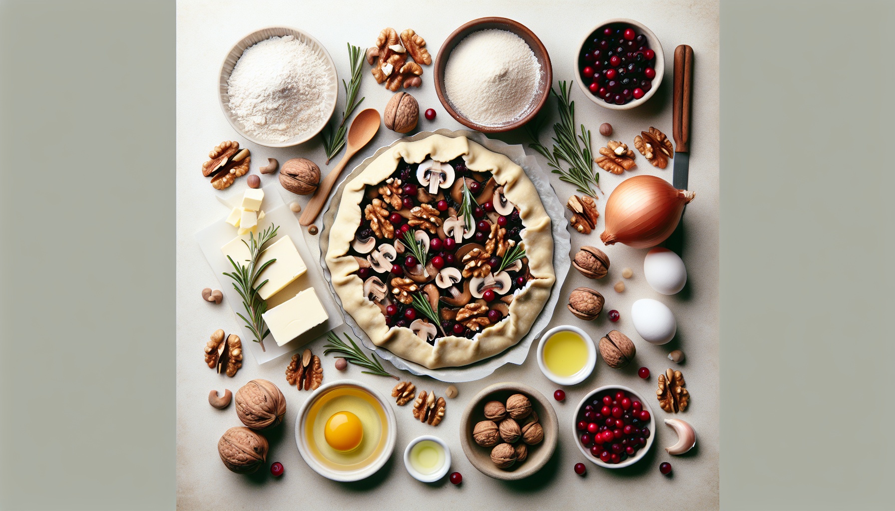 Harvest Cranberry Mushroom Galette With Rosemary Walnut Crust Recipe
